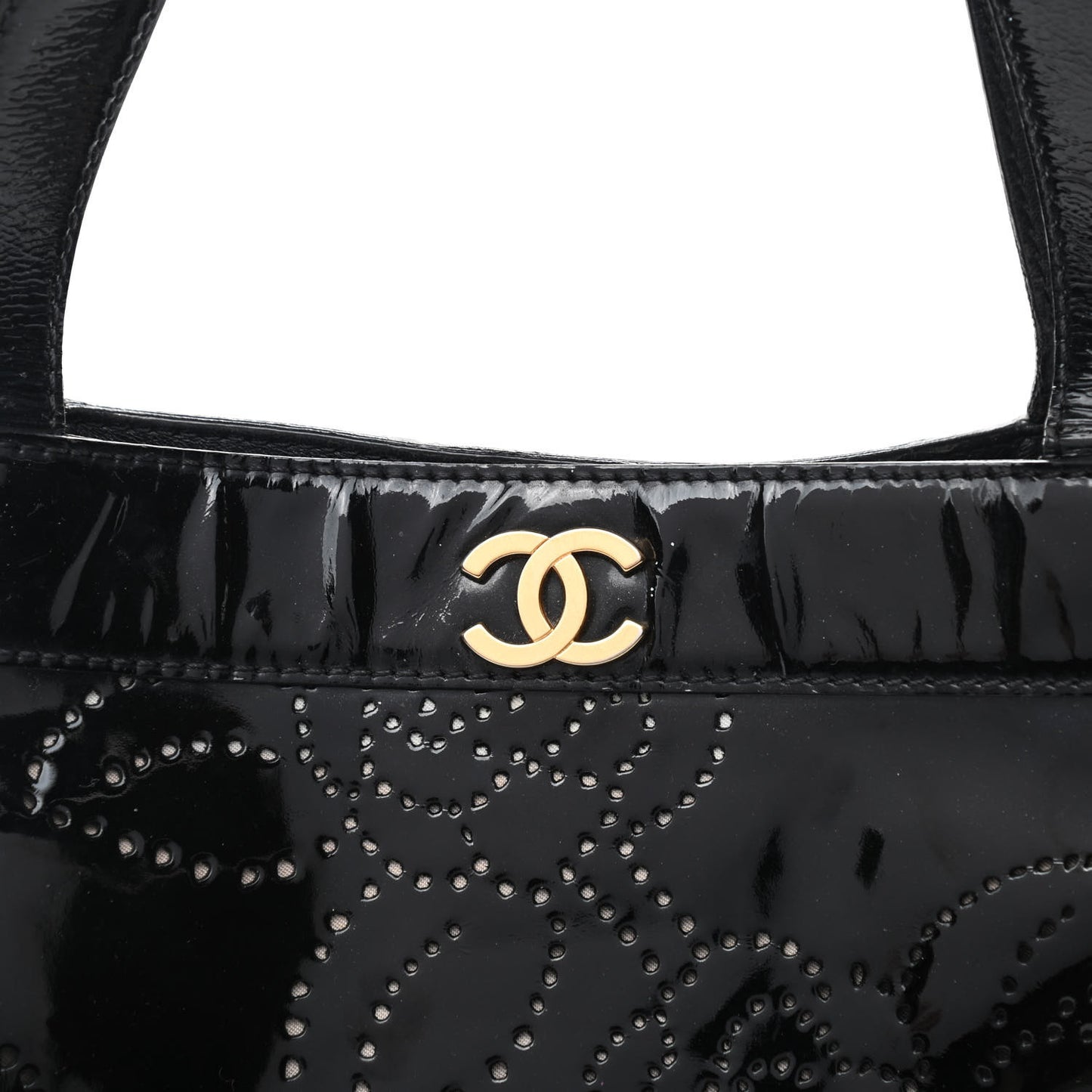 Patent Perforated Camellia Tote Black