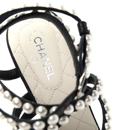 Chanel Crackled Lambskin Pearl Sandals 36.5 Black 8 of 10