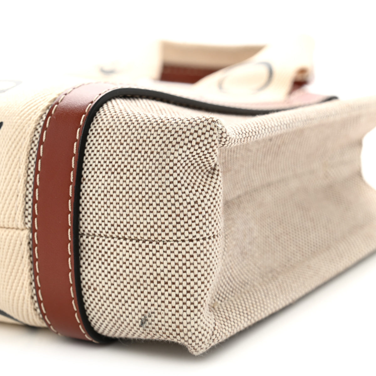 Cotton Calfskin Small Woody Ribbon Tote With Strap White Brown