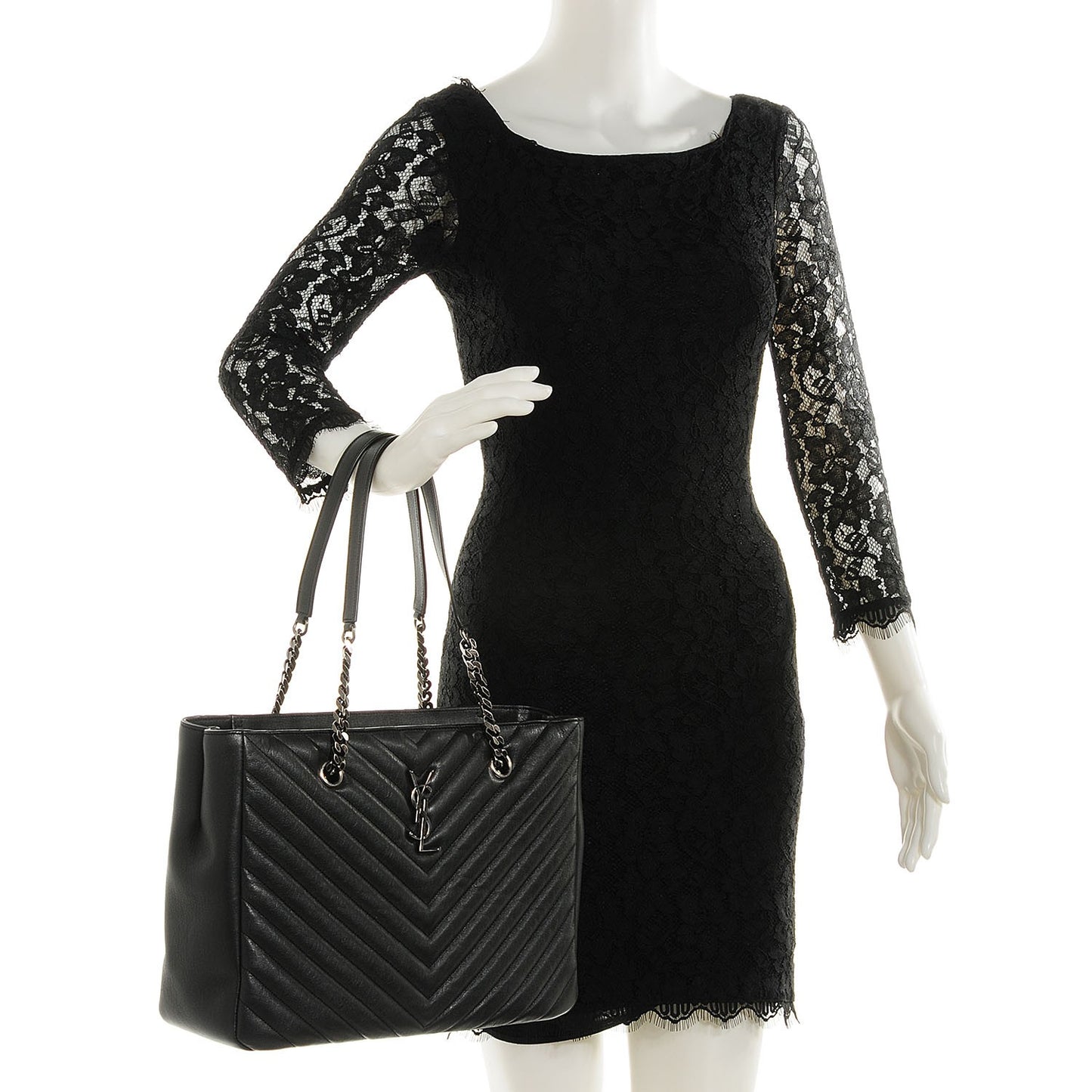 Sheepskin Matelasse Chevron Large Monogram Shopper Black