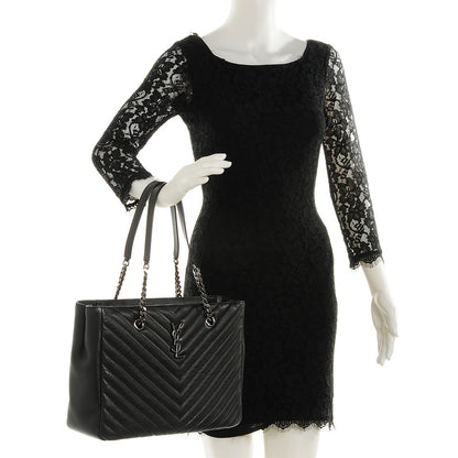 Saint Laurent Sheepskin Matelasse Chevron Large Monogram Shopper Black 2 of 9