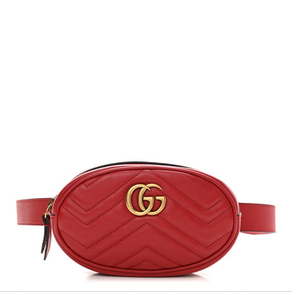 Gucci Calfskin Matelasse GG Marmont Belt Bag 85 34 Hibiscus Red 1 of 13