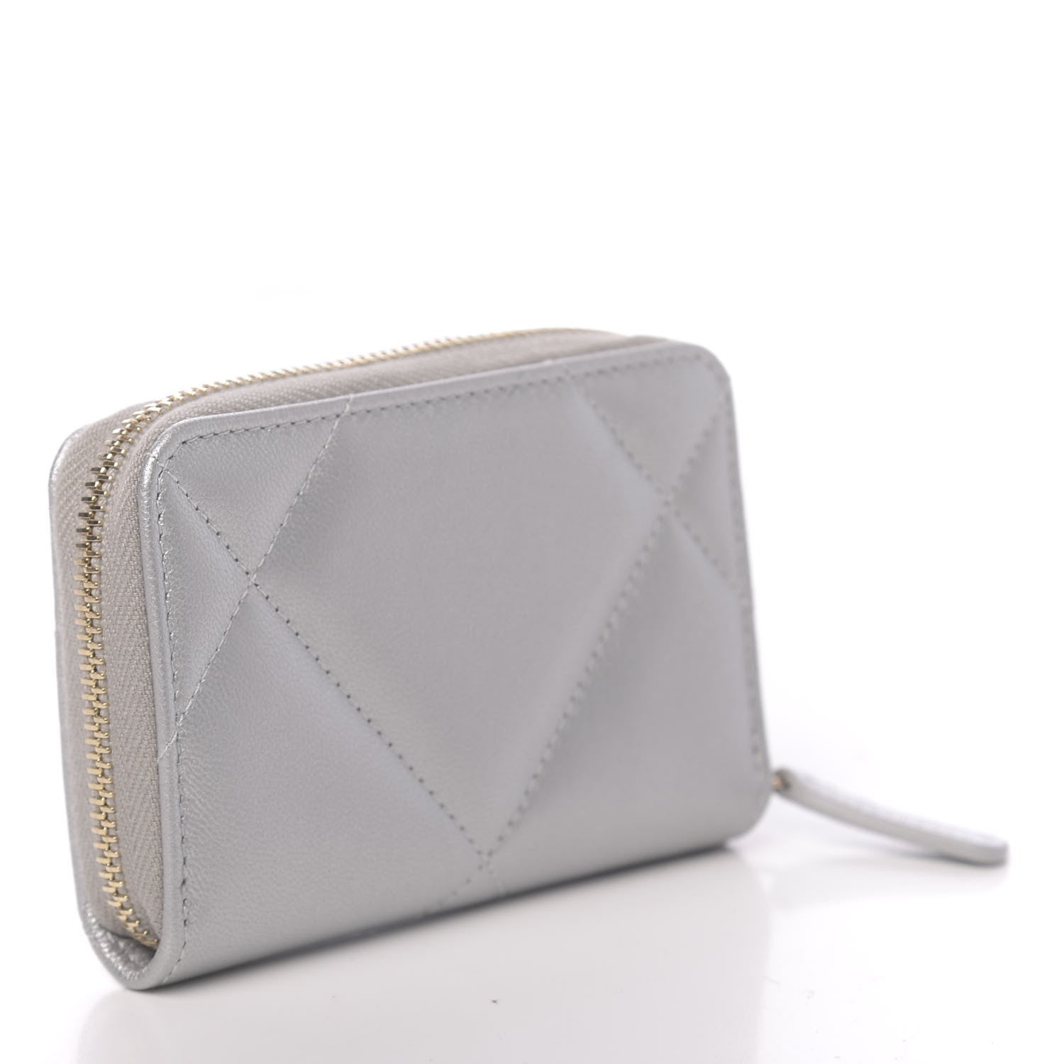 Chanel Goatskin Quilted 19 Zip Around Coin Purse Wallet Silver 3 of 8