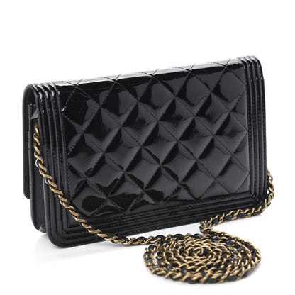 Chanel Patent Calfskin Quilted Boy Wallet On Chain WOC Black 3 of 12
