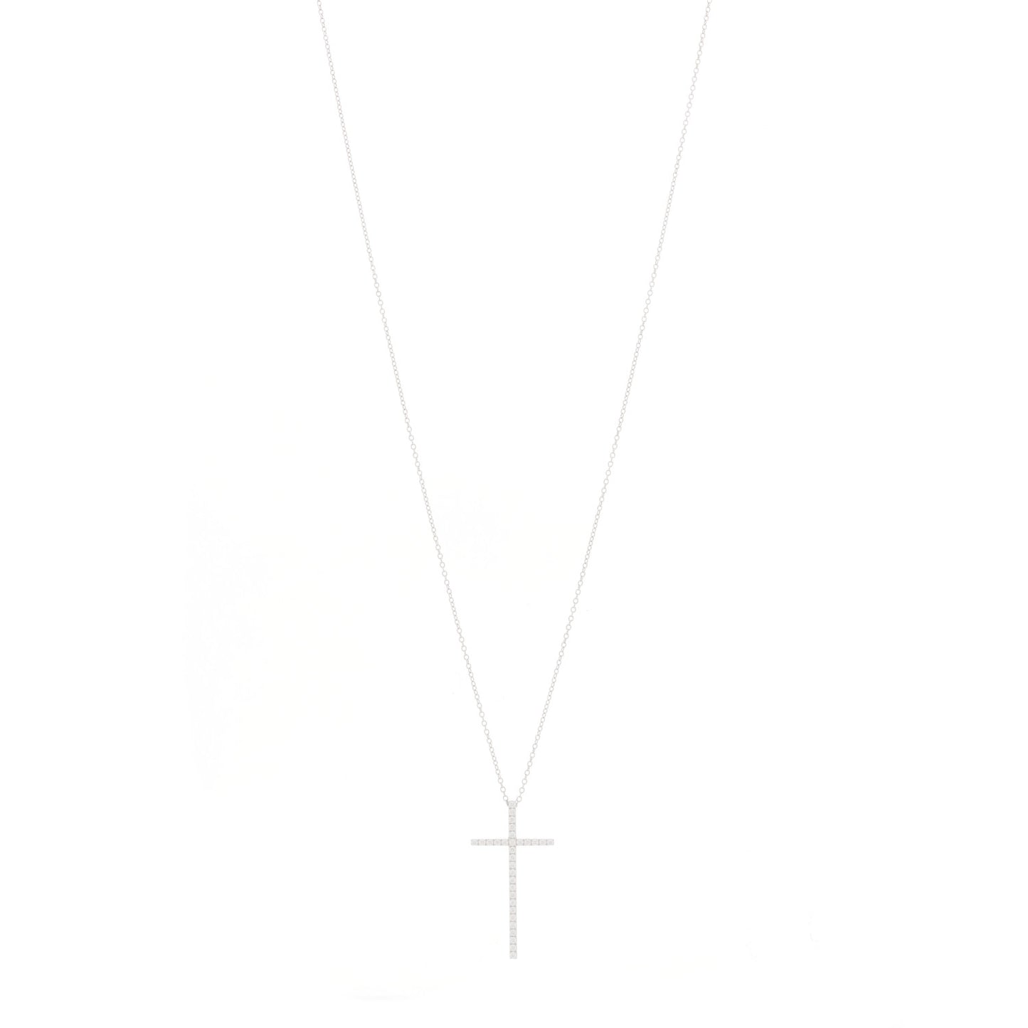 18K White Gold Diamond Metro Cross Pendant Necklace