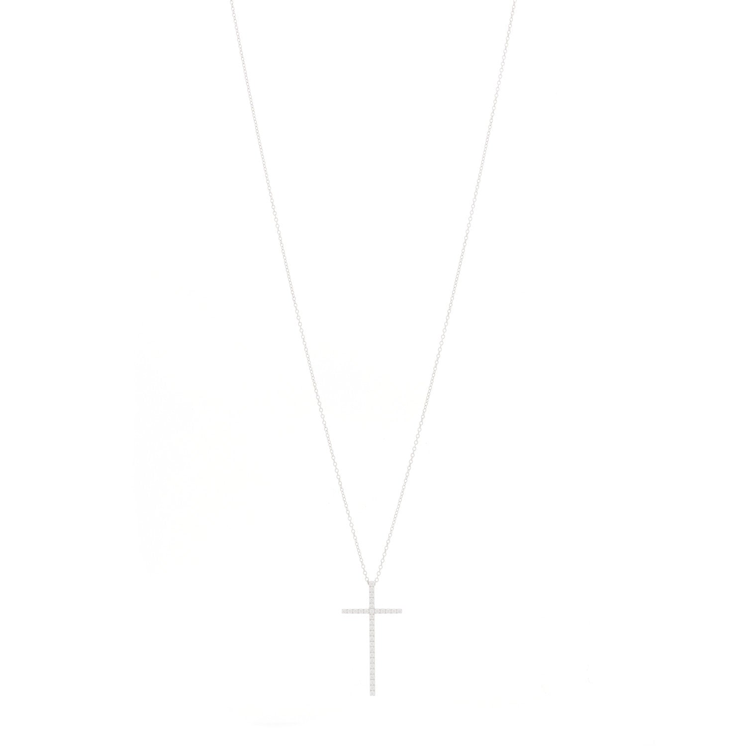 Tiffany 18K White Gold Diamond Metro Cross Pendant Necklace 1 of 6