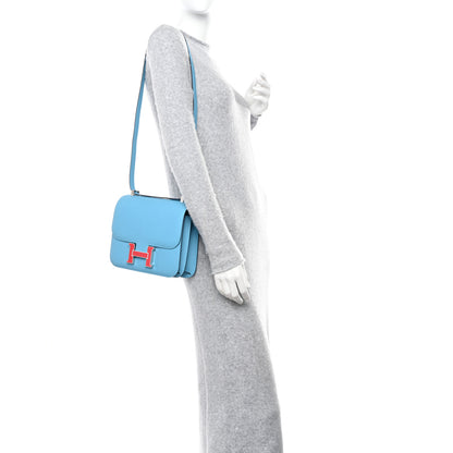 Hermes Epsom Enamel Constance 24 Bleu du Nord Rouge 2 of 10