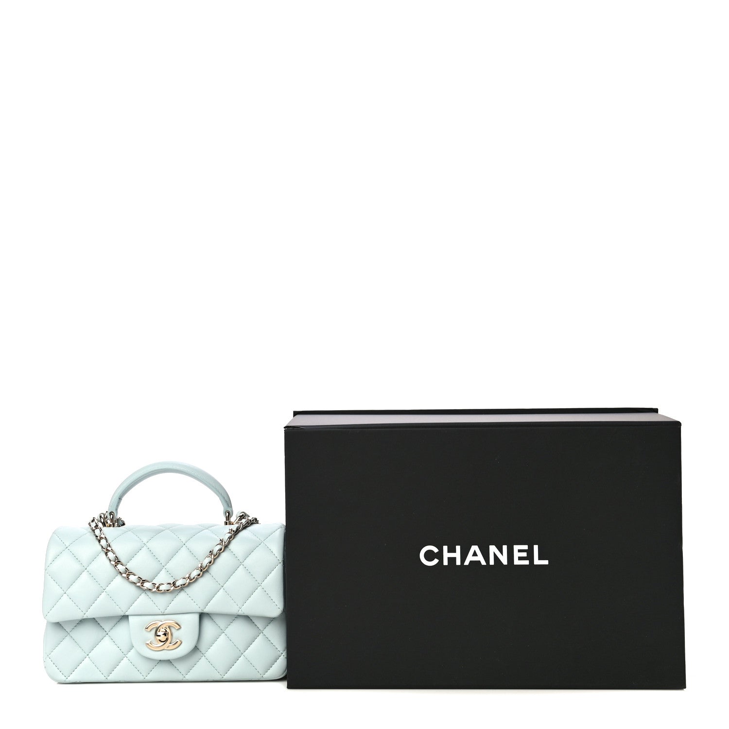 Chanel Lambskin Quilted Mini Top Handle Rectangular Flap Light Blue 11 of 11