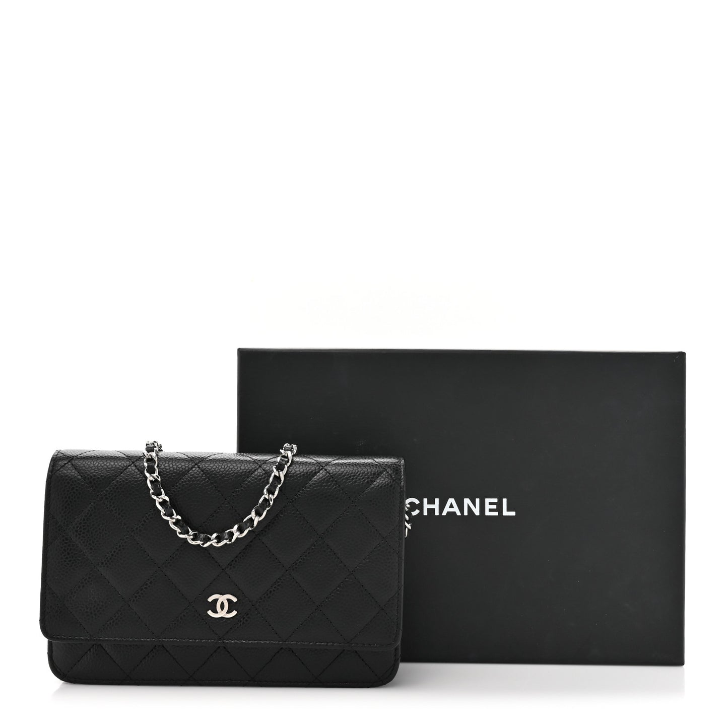 Caviar Quilted Wallet on Chain WOC Black