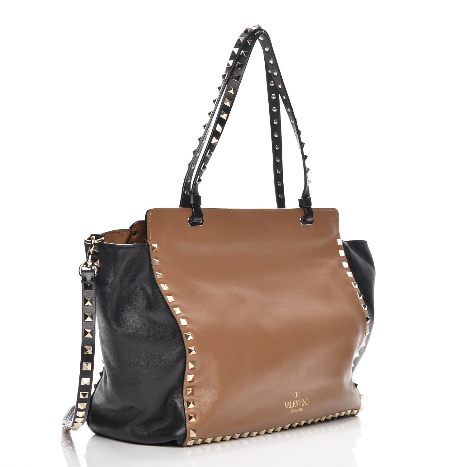 Valentino Garavani Vitello Medium Rockstud Tote Brown Black 4 of 7