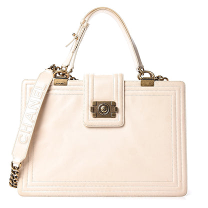 Chanel Glazed Calfskin Boy Tote White 1 of 23