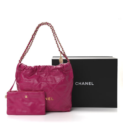 Chanel Shiny Calfskin Quilted Small Chanel 22 Dark Pink 12 of 12