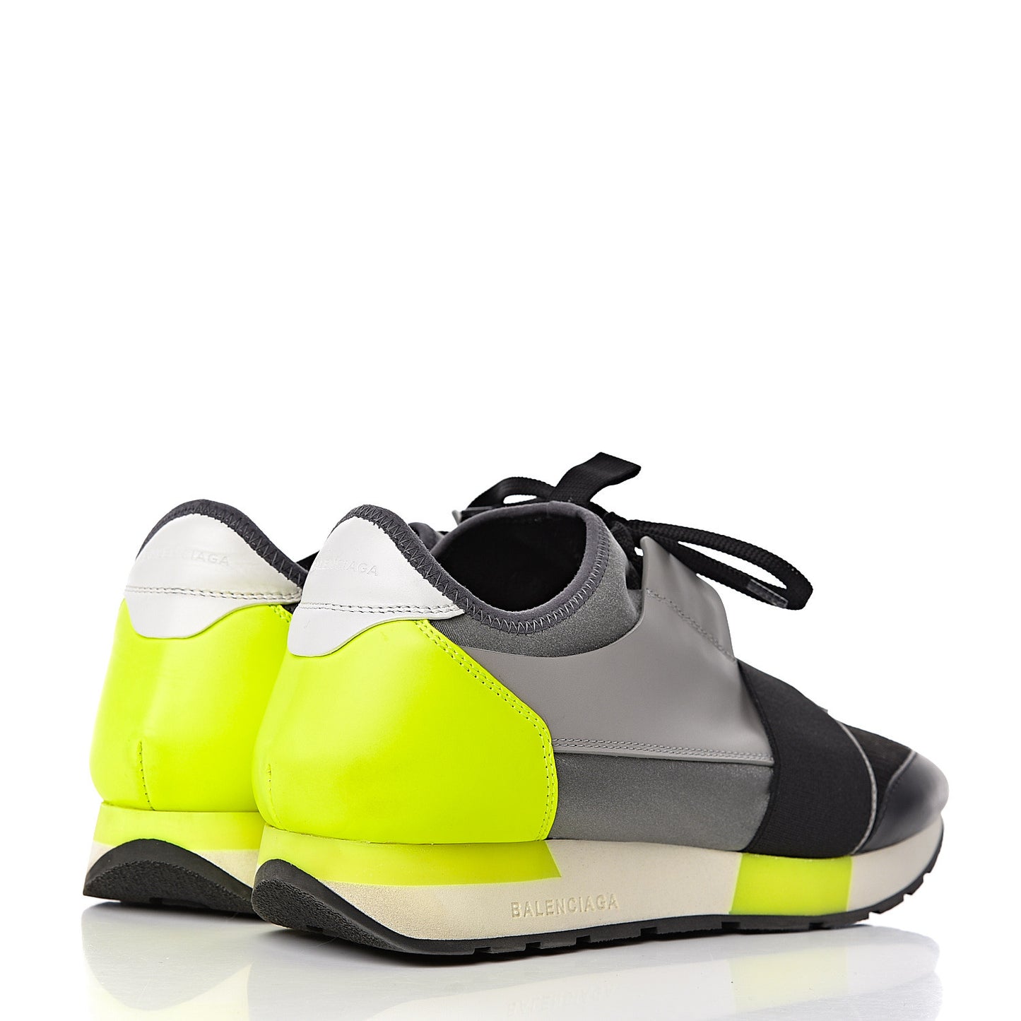 Mesh Calfskin Womens Race Runner Sneakers 42 Black Gris Jaune Fluo