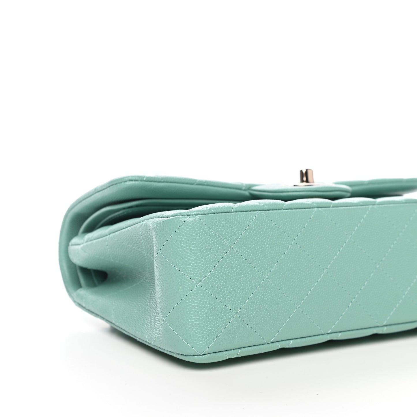 Caviar Quilted Small Double Flap Light Green