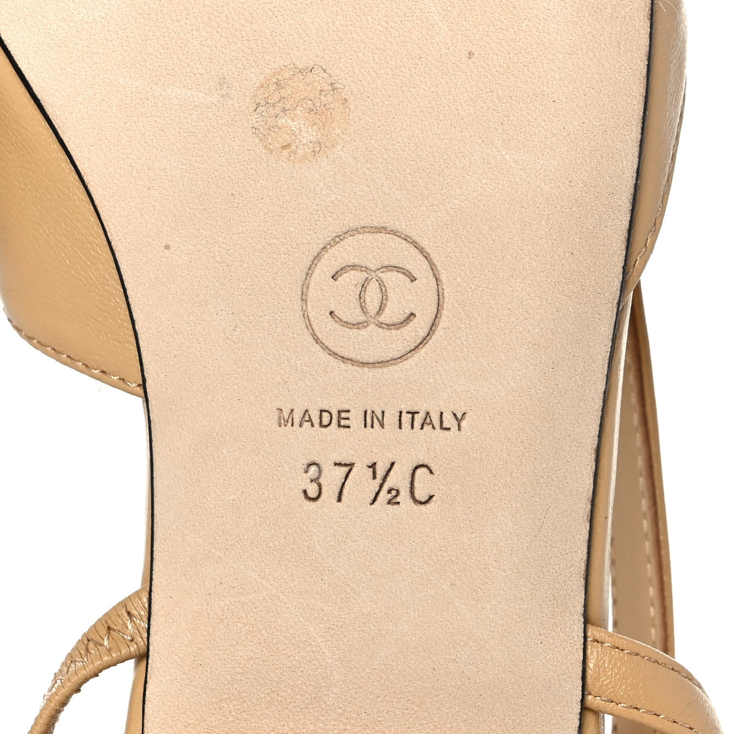 Chanel Lambskin Grosgrain Cap Toe CC Slingback Sandals 37.5 Beige Black 6 of 11