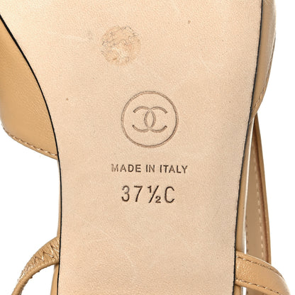 Chanel Lambskin Grosgrain Cap Toe CC Slingback Sandals 37.5 Beige Black 6 of 11
