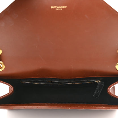 Saint Laurent Smooth Calfskin Matelasse Chevron Large Monogram Satchel Brown Brown 5 of 16