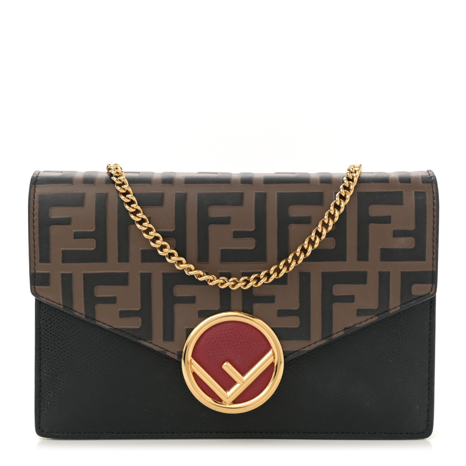 Fendi Vitello Cruise F is Fendi Bi-Color FF 1974 Embossed Medium Envelope Wallet On Chain Black Maya 1 of 11