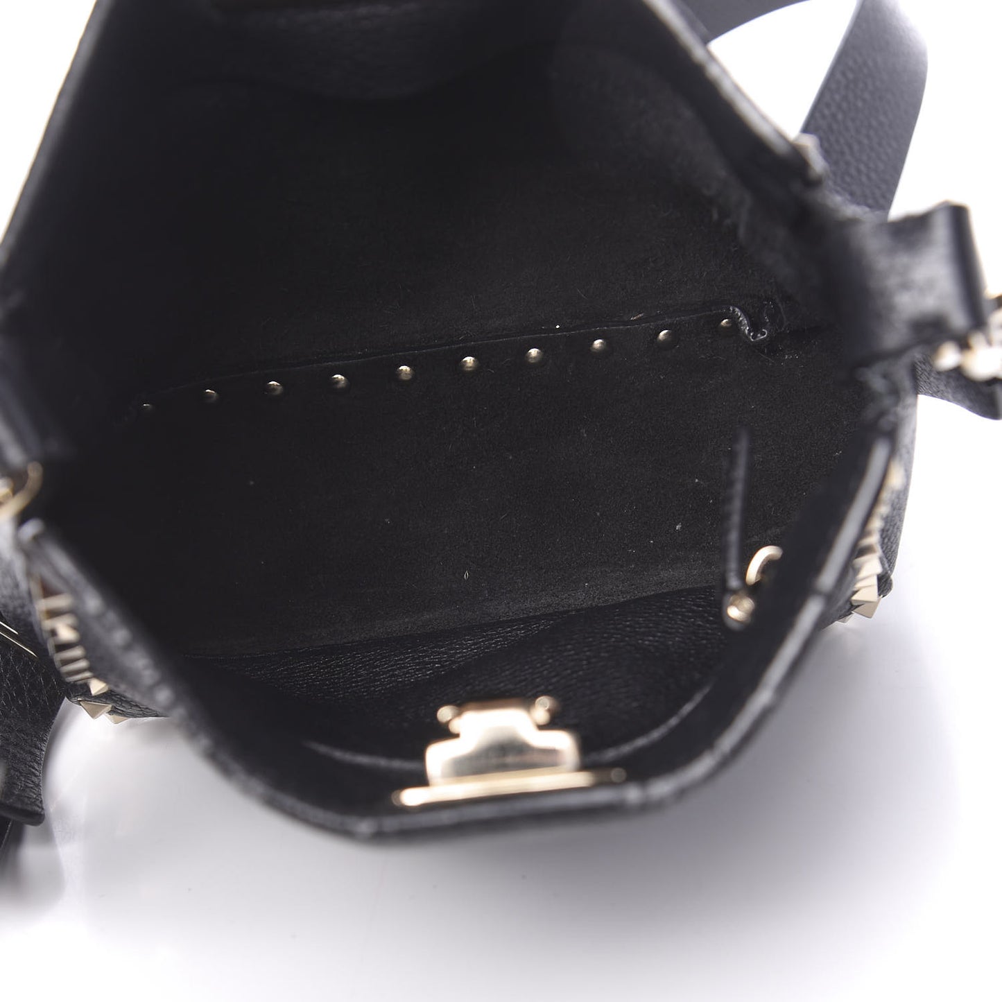Pebbled Calfskin Mini Rockstud Flip-Lock Messenger Bag Black