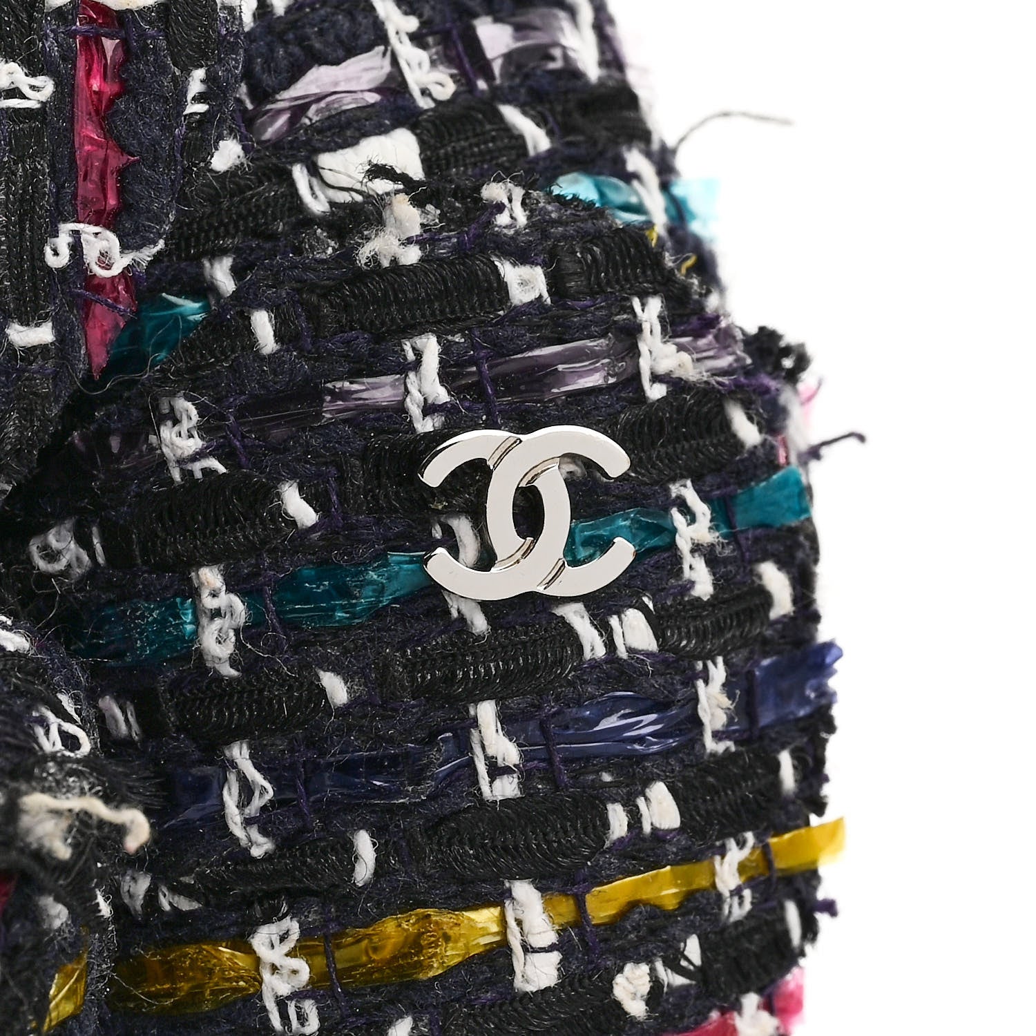 Chanel Tweed Camellia Pin Brooch Navy Multicolor 4 of 4