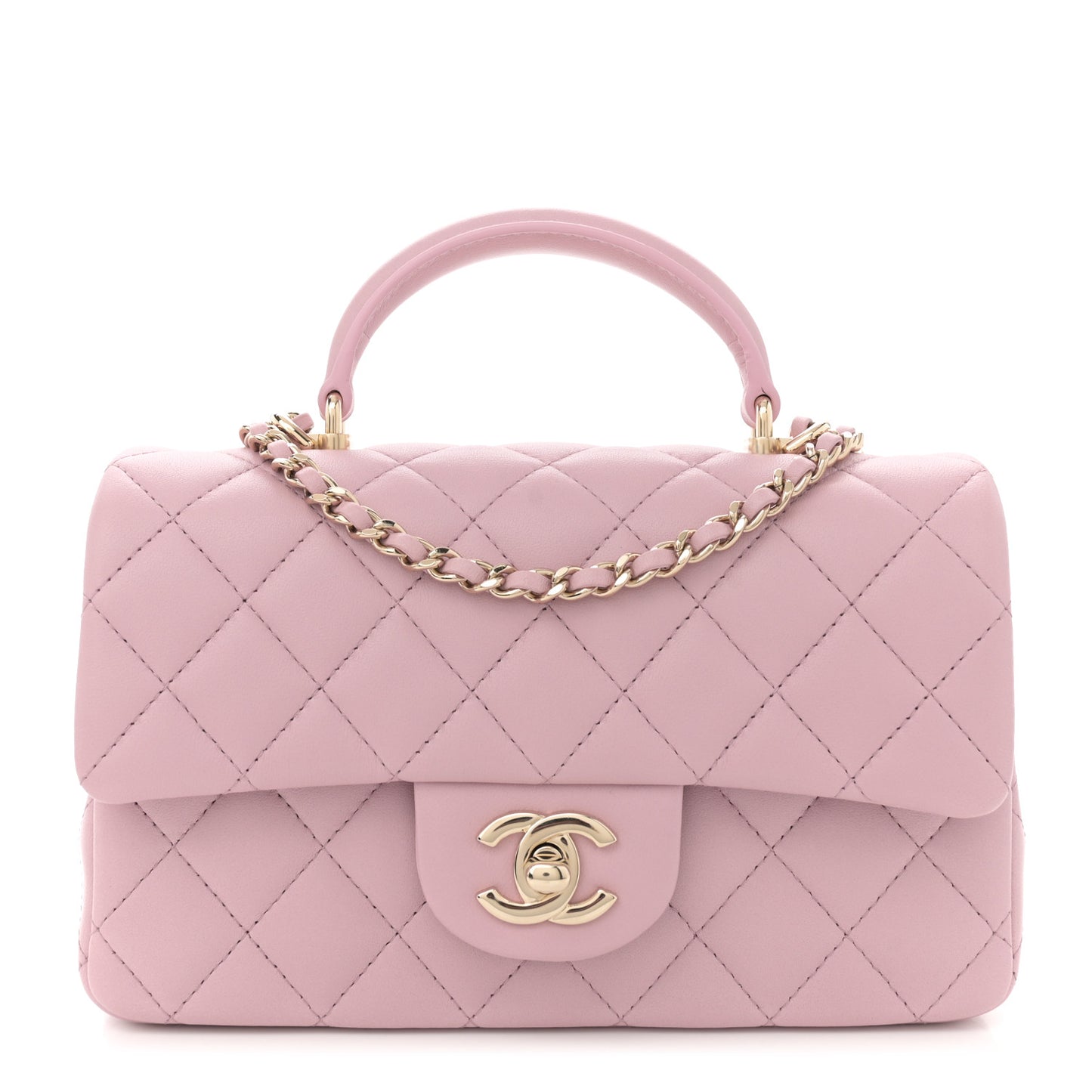 Lambskin Quilted Mini Top Handle Rectangular Flap Light Pink