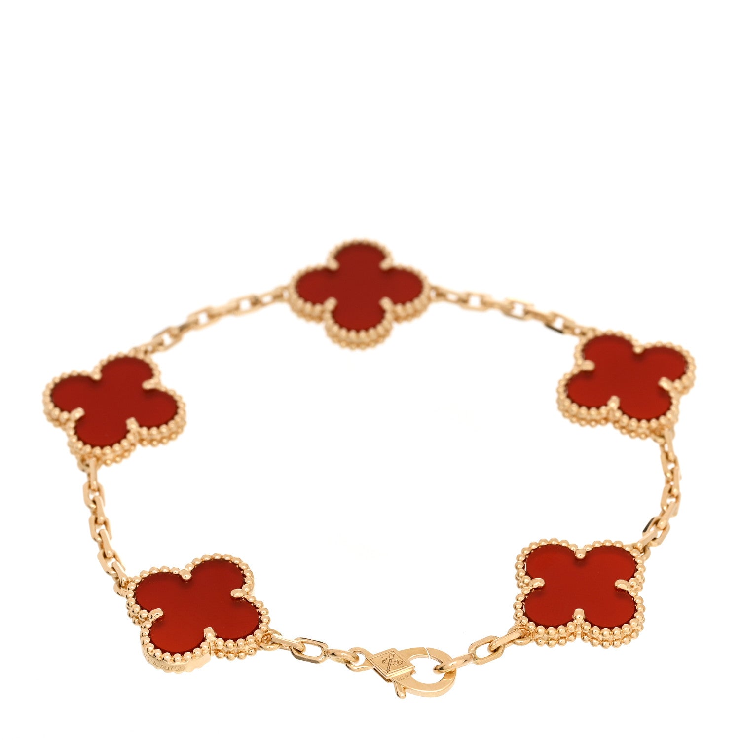 Van Cleef & Arpels 18K Yellow Gold Carnelian 5 Motifs Vintage Alhambra Bracelet 2 of 5
