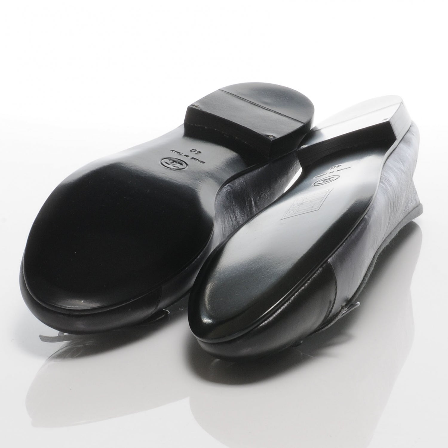 Chanel Leather Metallic CC Cap Toe Ballet Flats 40 Grey Black 5 of 6