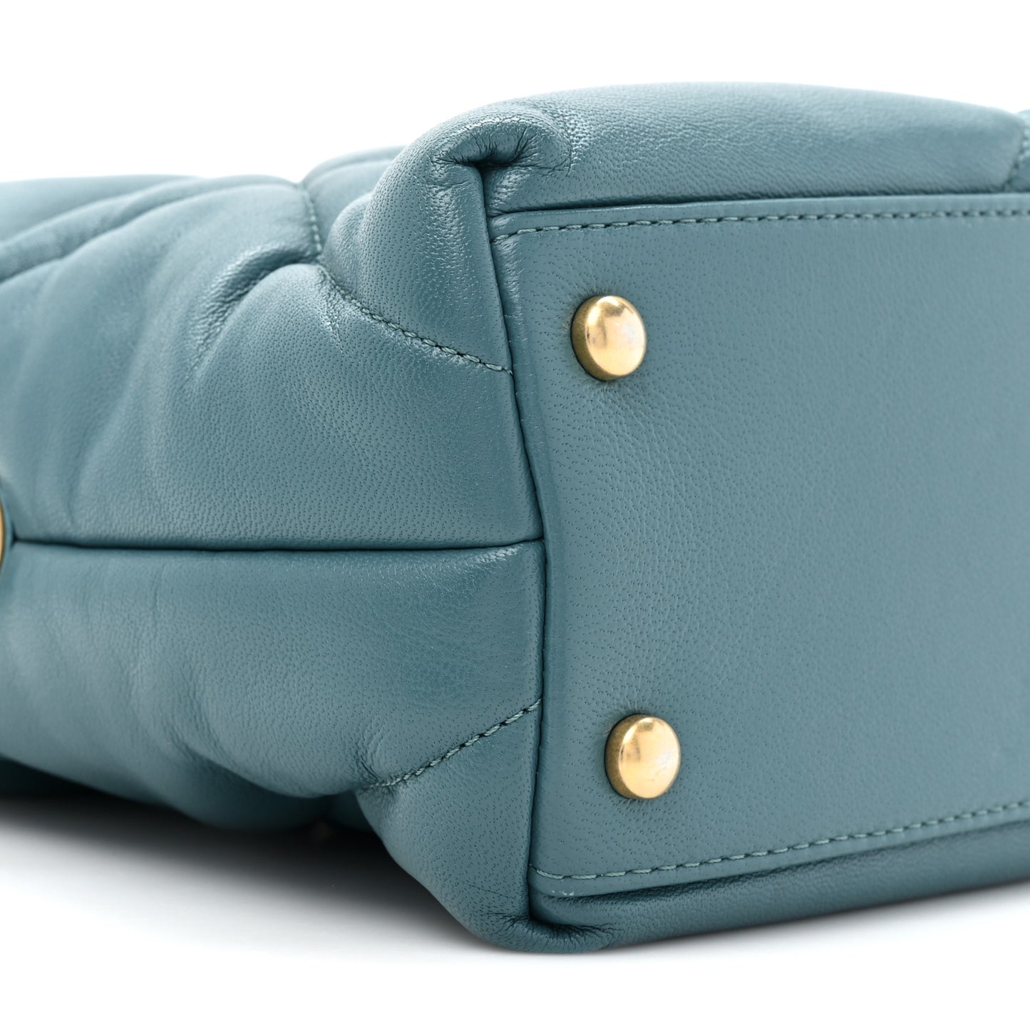 Lambskin Quilted Small Bowling Bag Turquoise