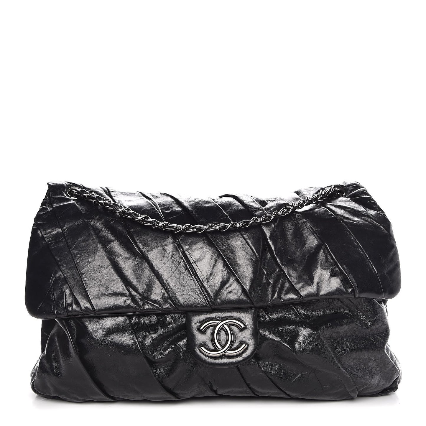 Glazed Calfskin Twisted Maxi Flap Black