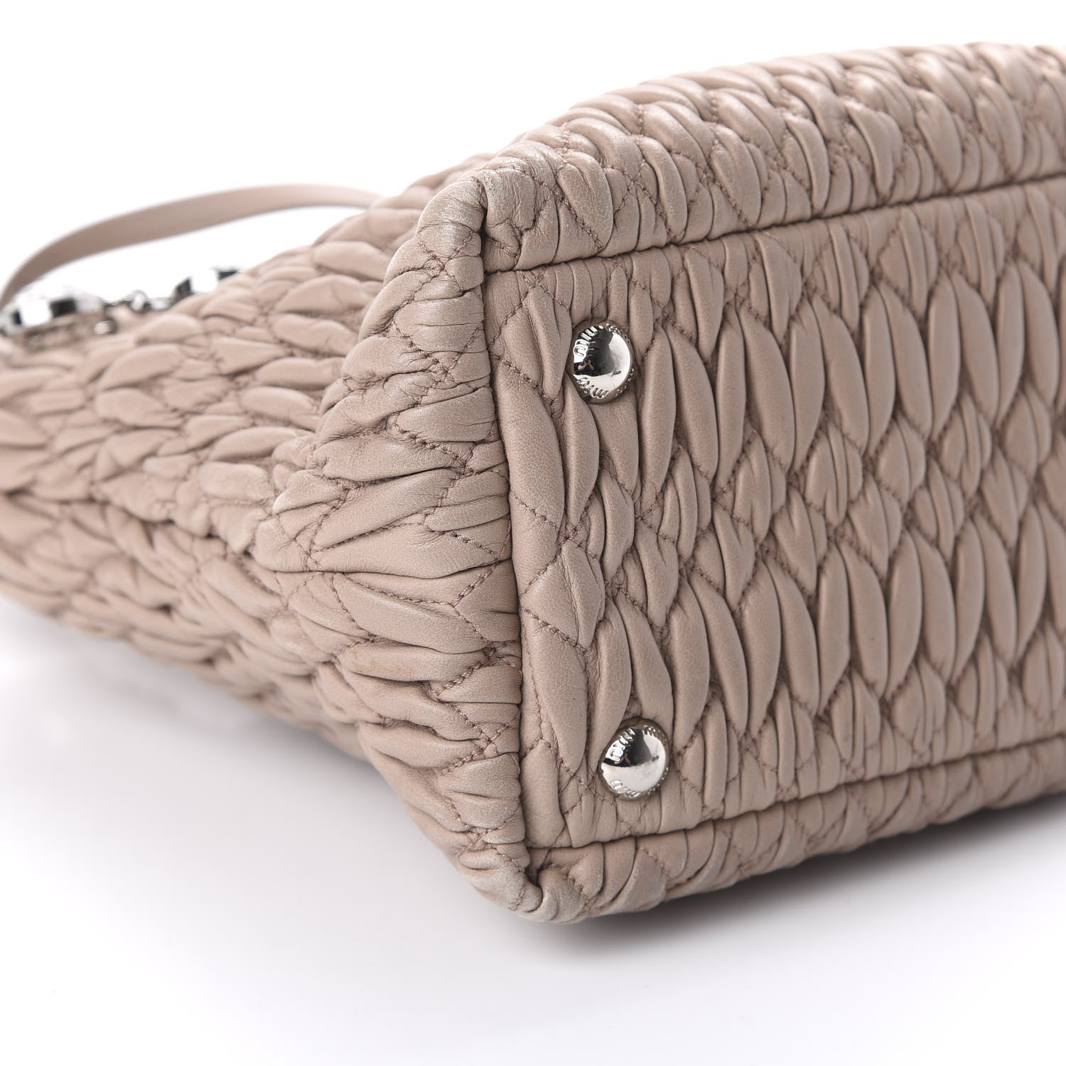 Miu Miu Nappa Matelasse Crystal Top Handle Tote Cammeo 6 of 9