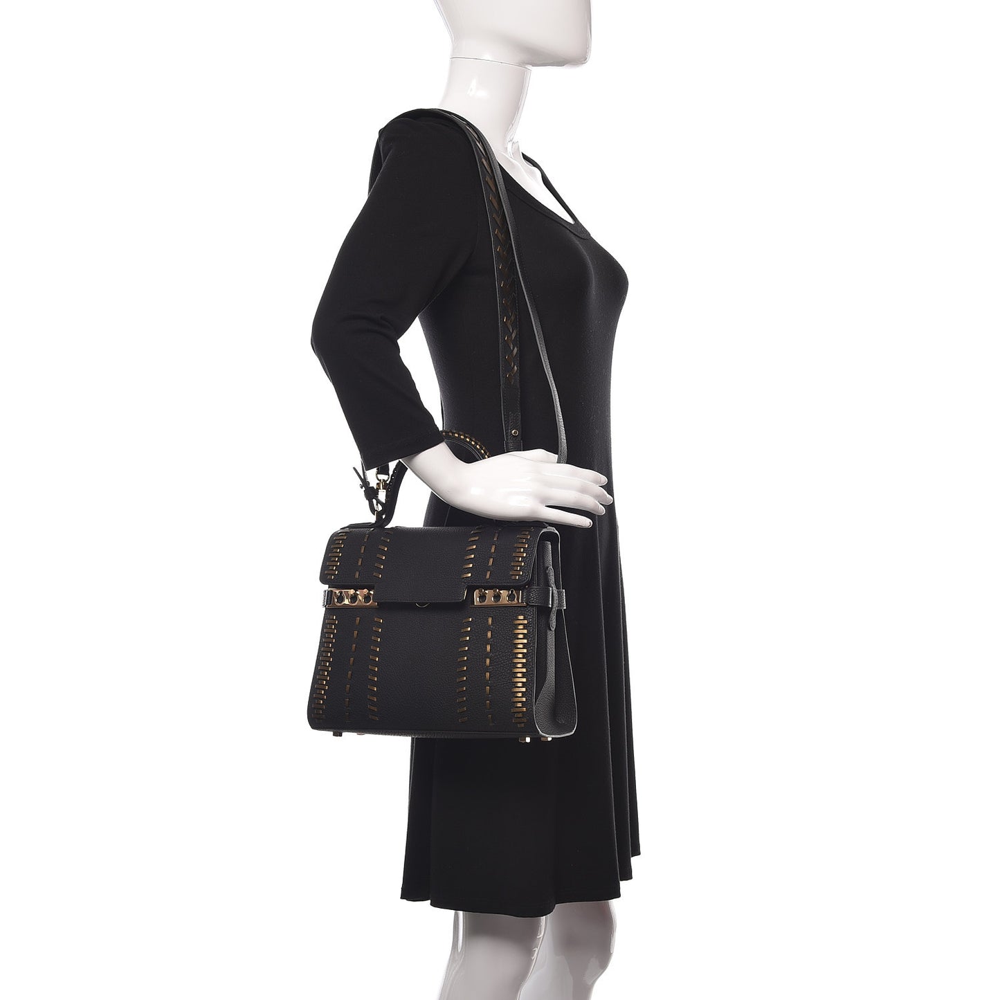 Crispy Calfskin Tribal Stitch MM Tempete Satchel Black Bronze