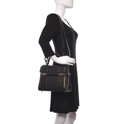 Delvaux Crispy Calfskin Tribal Stitch MM Tempete Satchel Black Bronze 2 of 13