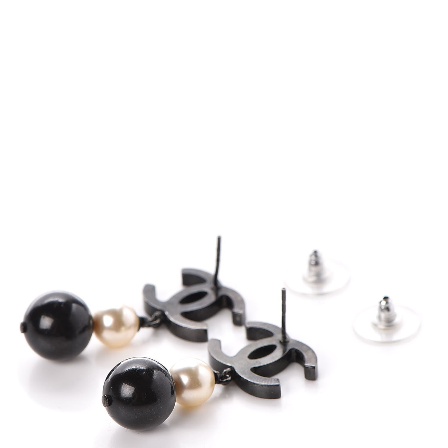 Chanel Ruthenium Pearl Bead CC Drop Earrings Black 3 of 6