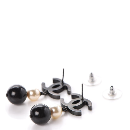 Chanel Ruthenium Pearl Bead CC Drop Earrings Black 3 of 6