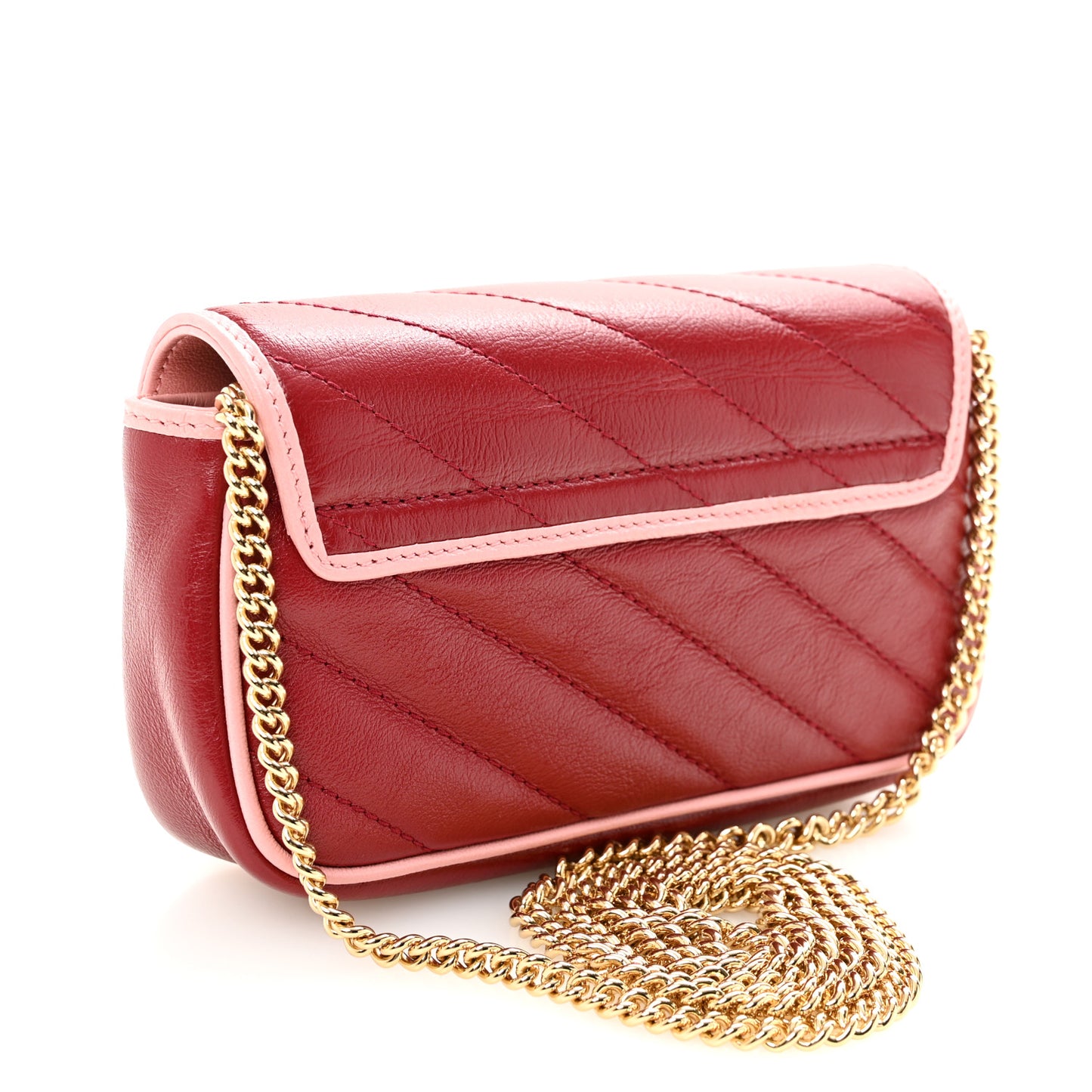 Azalea Calfskin Enamel Matelasse Diagonal Super Mini Torchon GG Marmont Shoulder Bag New Cherry Red Wild Rose