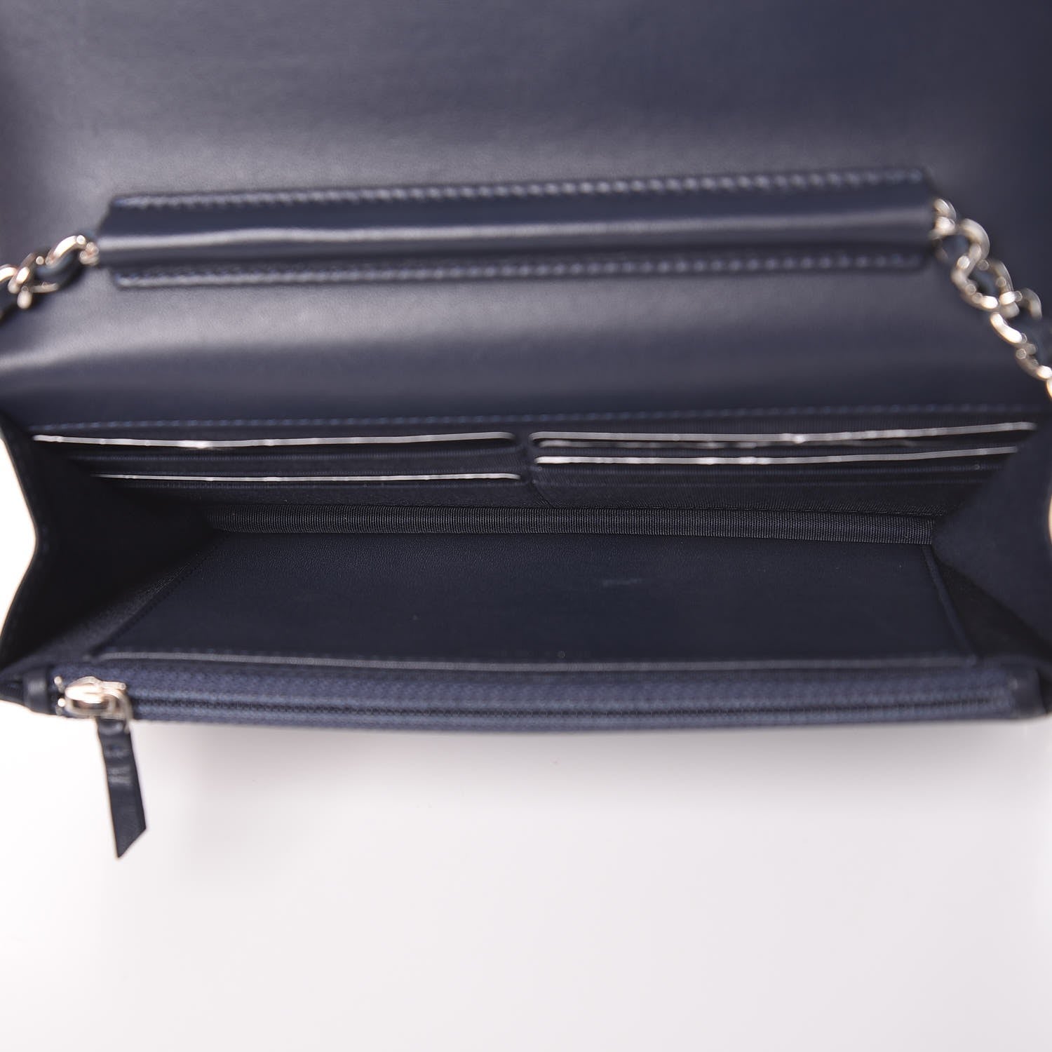 Chanel Calfskin Chevron Quilted Boy Wallet On Chain WOC Navy Blue 5 of 9