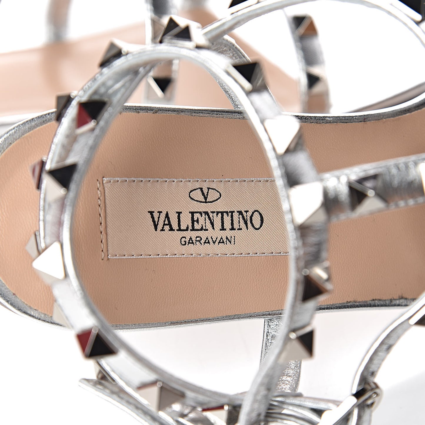 Metallic Nappa Rockstud Gladiator Flat Sandals 37 Silver