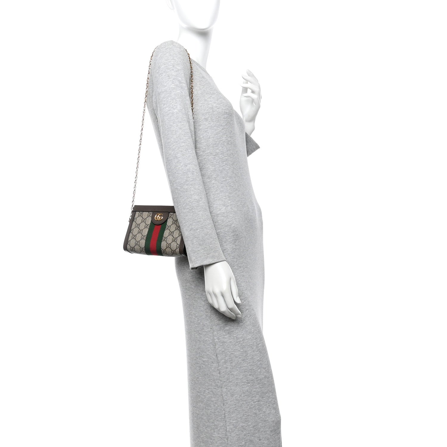 Gucci GG Supreme Monogram Textured Dollar Calfskin Web Mini Ophidia Chain Shoulder Bag Beige Ebony New Acero 2 of 10