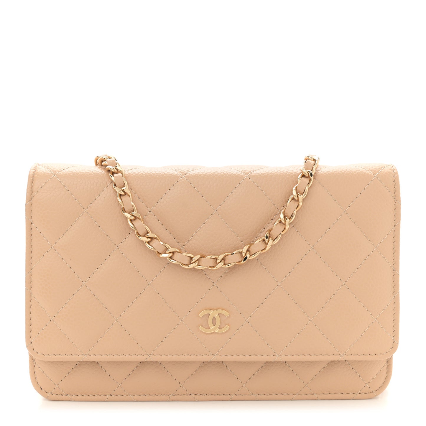 Caviar Quilted Wallet on Chain WOC Beige