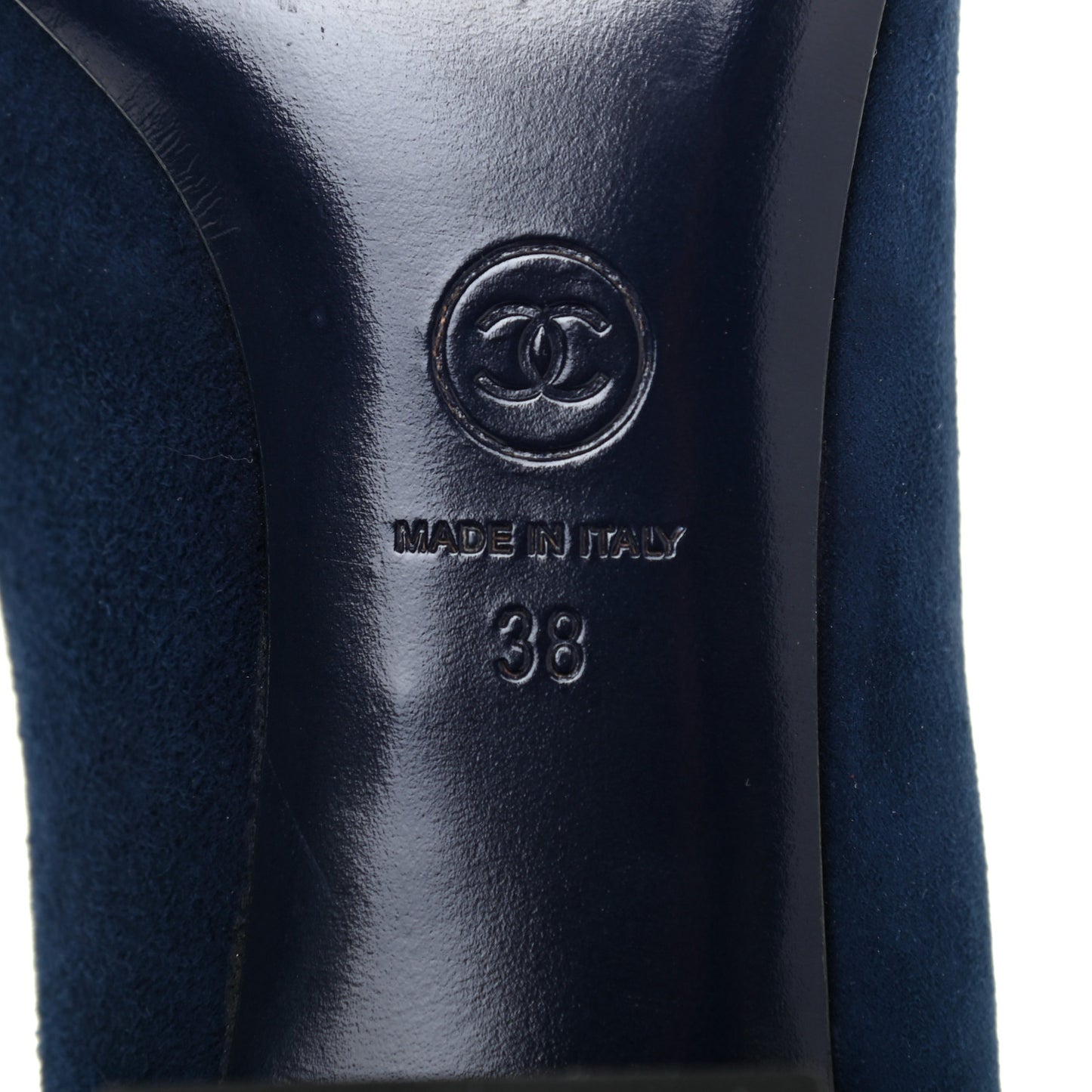 Kid Suede Pearl Camellia Cap Toe Pumps 38 Navy