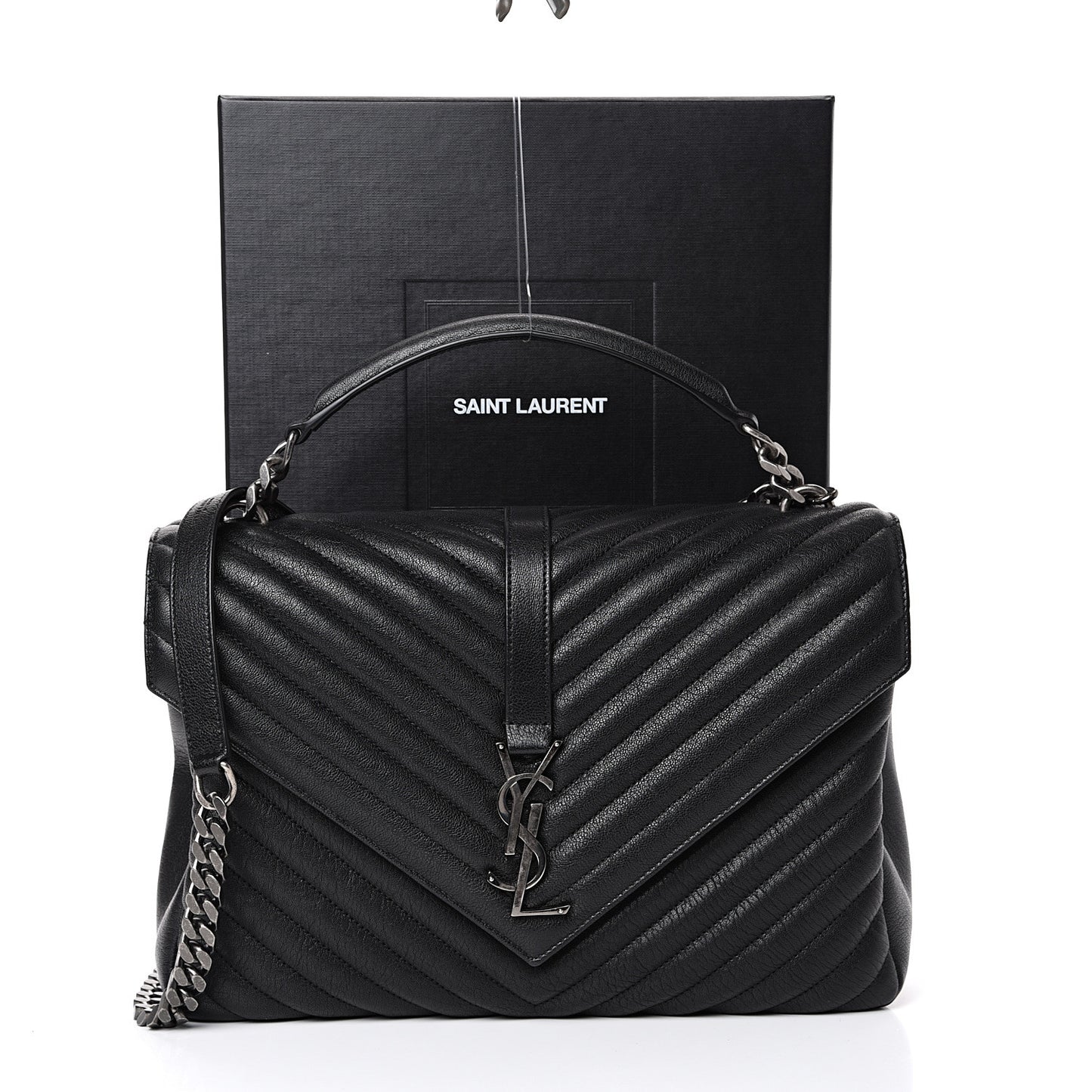 Sheepskin Matelasse Chevron Monogram Large College Satchel Black