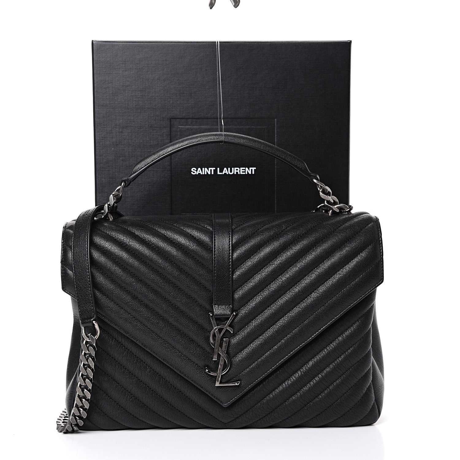 Saint Laurent Sheepskin Matelasse Chevron Monogram Large College Satchel Black 10 of 10