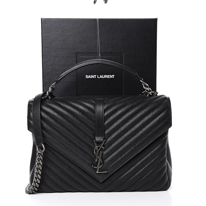 Saint Laurent Sheepskin Matelasse Chevron Monogram Large College Satchel Black 10 of 10