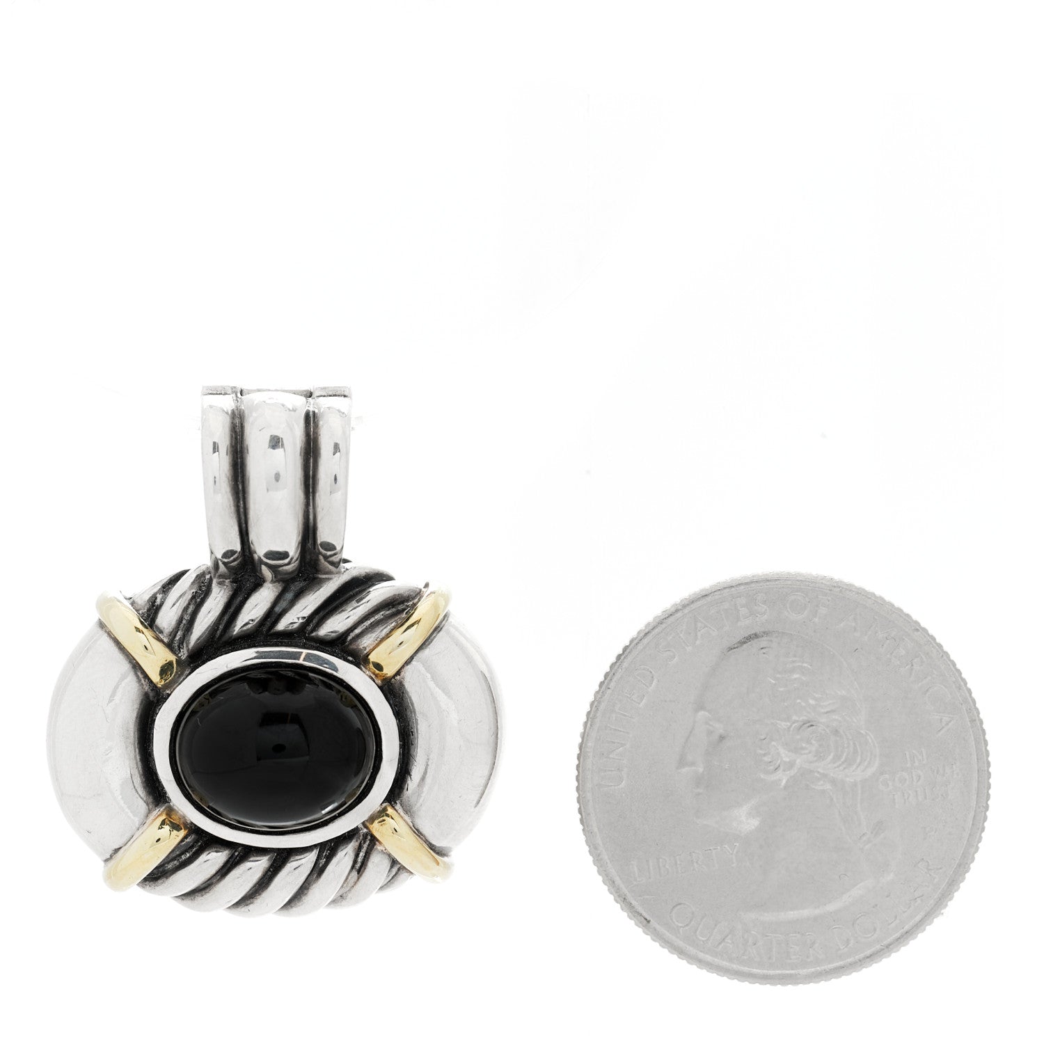 David Yurman Sterling Silver 14K Yellow Gold Black Onyx Oval Enhancer Pendant 2 of 3