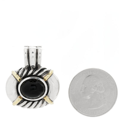 David Yurman Sterling Silver 14K Yellow Gold Black Onyx Oval Enhancer Pendant 2 of 3