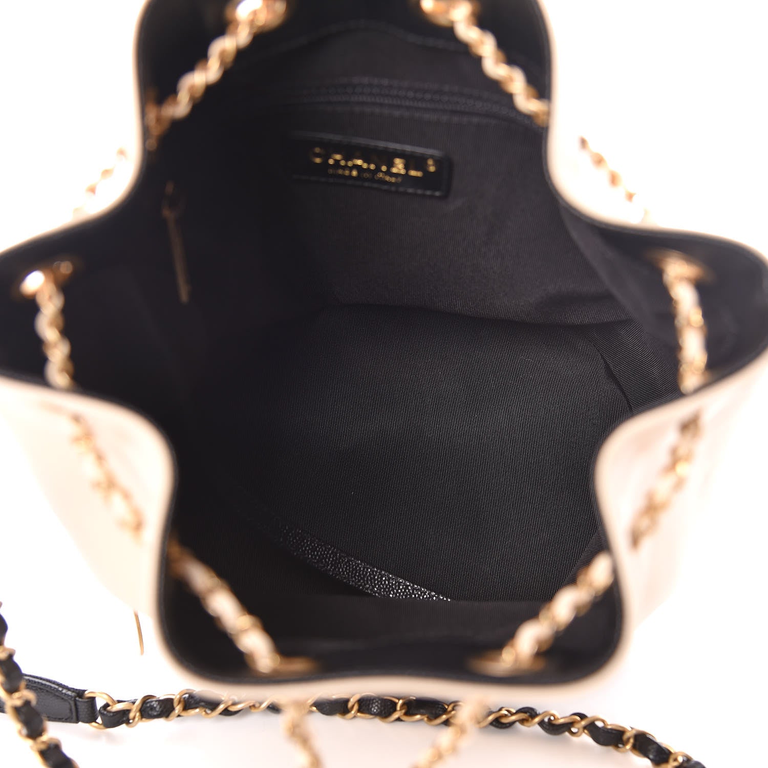 Chanel Lambskin Caviar Lovely Chains Drawstring Bag Beige Black 7 of 16