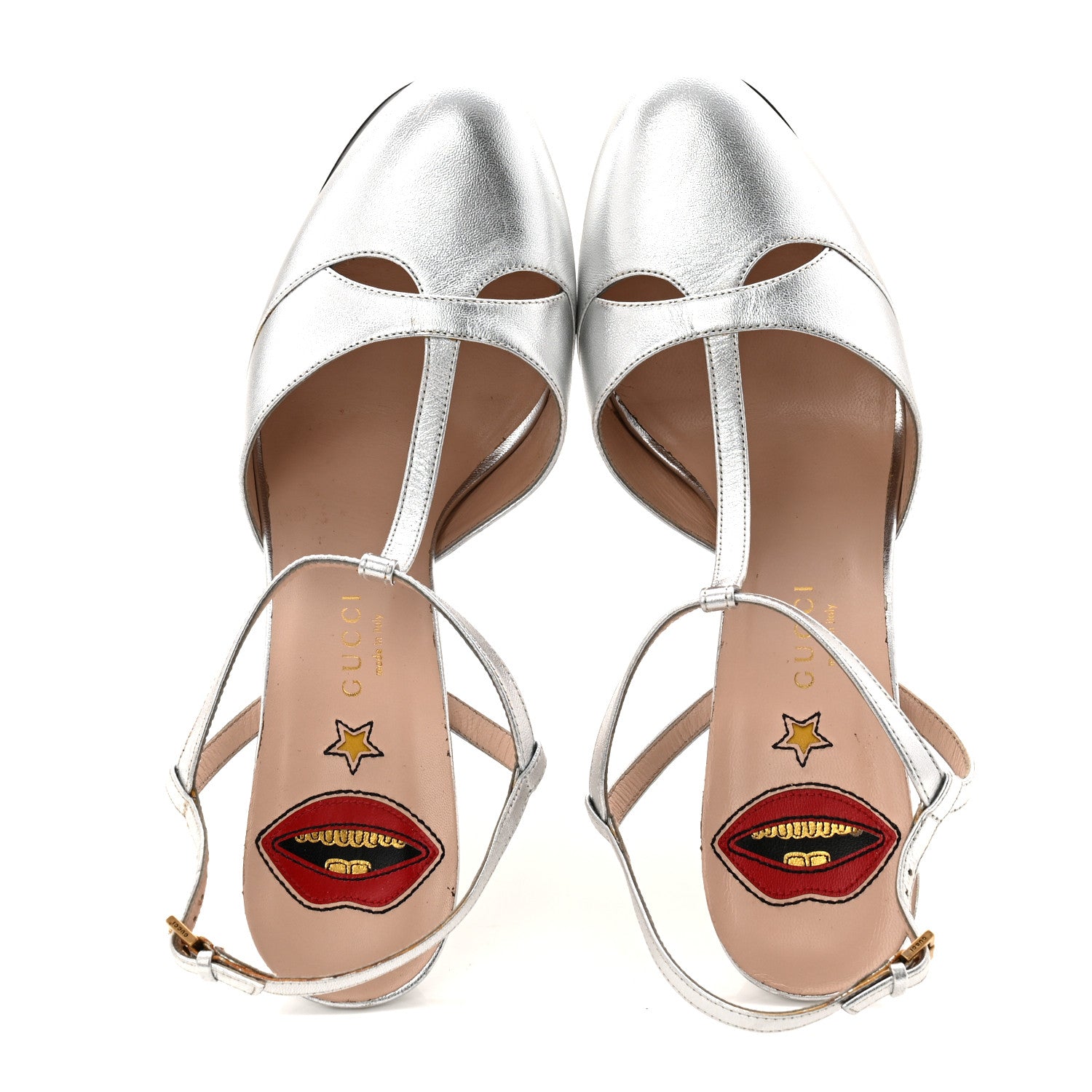 Gucci Metallic Nappa Silk Angel T-Strap Platform High Heel Pumps 40 Argento 2 of 11