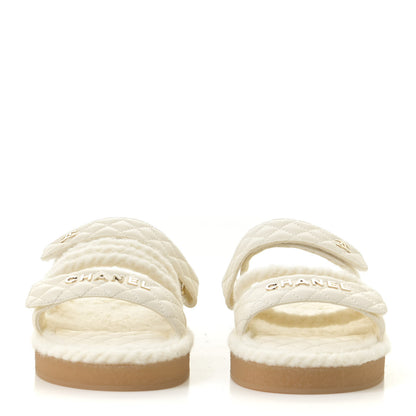 Chanel Cord Lambskin Quilted Logo Mules 42 Ivory 4 of 10