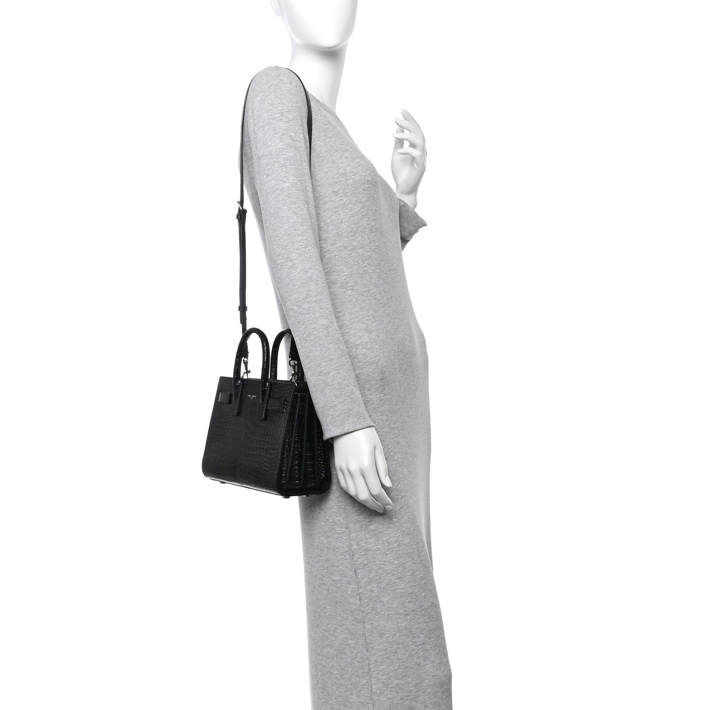 Calfskin Crocodile Embossed Nano Sac De Jour Black