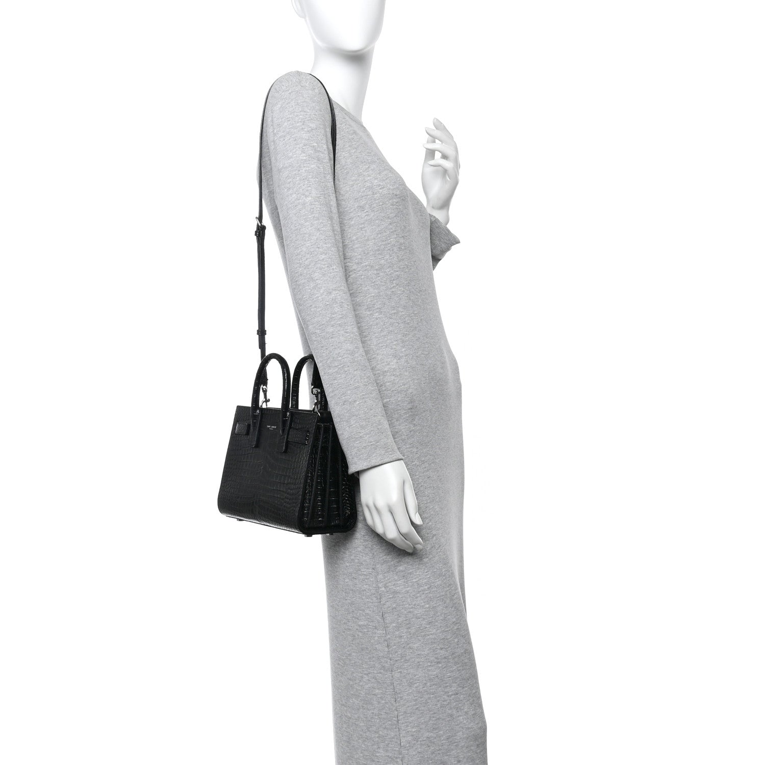 Saint Laurent Calfskin Crocodile Embossed Nano Sac De Jour Black 2 of 12